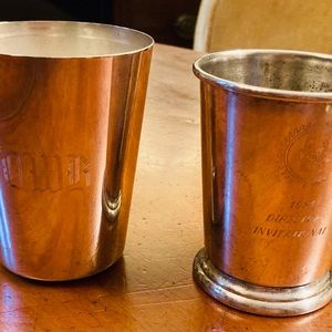 Two Silver plate drinks cups, Engraved Directors Invitational 1984